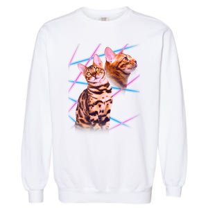 Retro 80s Eighties Lasers Double Exsposure Cat Garment-Dyed Sweatshirt