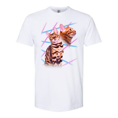 Retro 80s Eighties Lasers Double Exsposure Cat Softstyle CVC T-Shirt