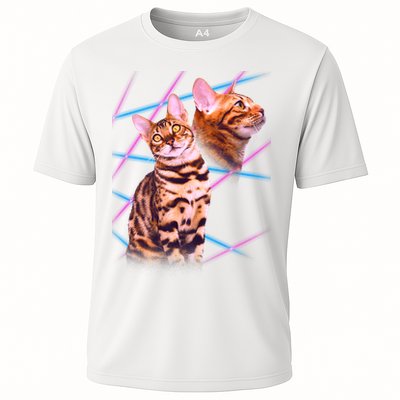 Retro 80s Eighties Lasers Double Exsposure Cat Cooling Performance Crew T-Shirt