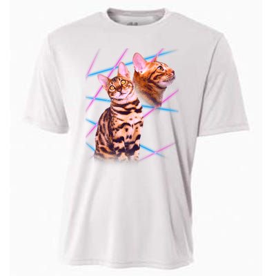 Retro 80s Eighties Lasers Double Exsposure Cat Cooling Performance Crew T-Shirt