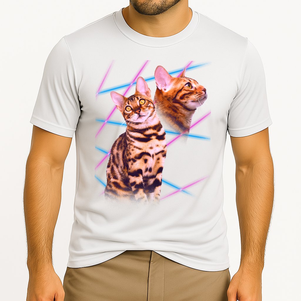 Retro 80s Eighties Lasers Double Exsposure Cat Performance Shirt