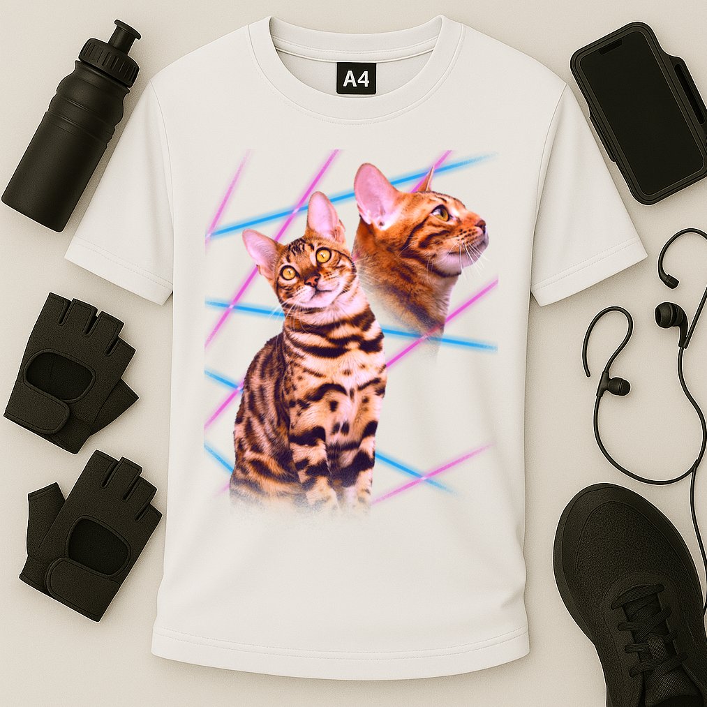 Retro 80s Eighties Lasers Double Exsposure Cat Performance Shirt