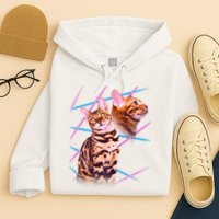 Retro 80s Eighties Lasers Double Exsposure Cat Hoodie