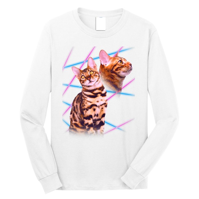 Retro 80s Eighties Lasers Double Exsposure Cat Long Sleeve Shirt