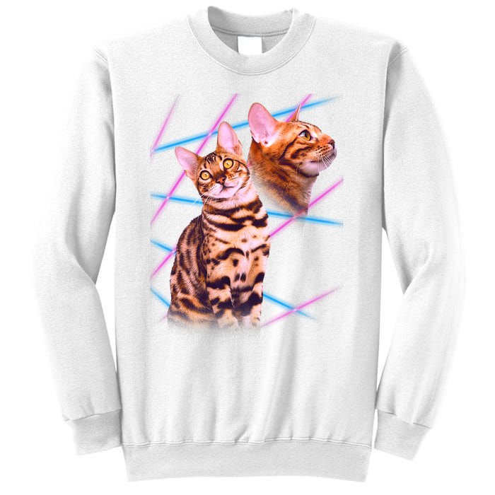 Retro 80s Eighties Lasers Double Exsposure Cat Sweatshirt