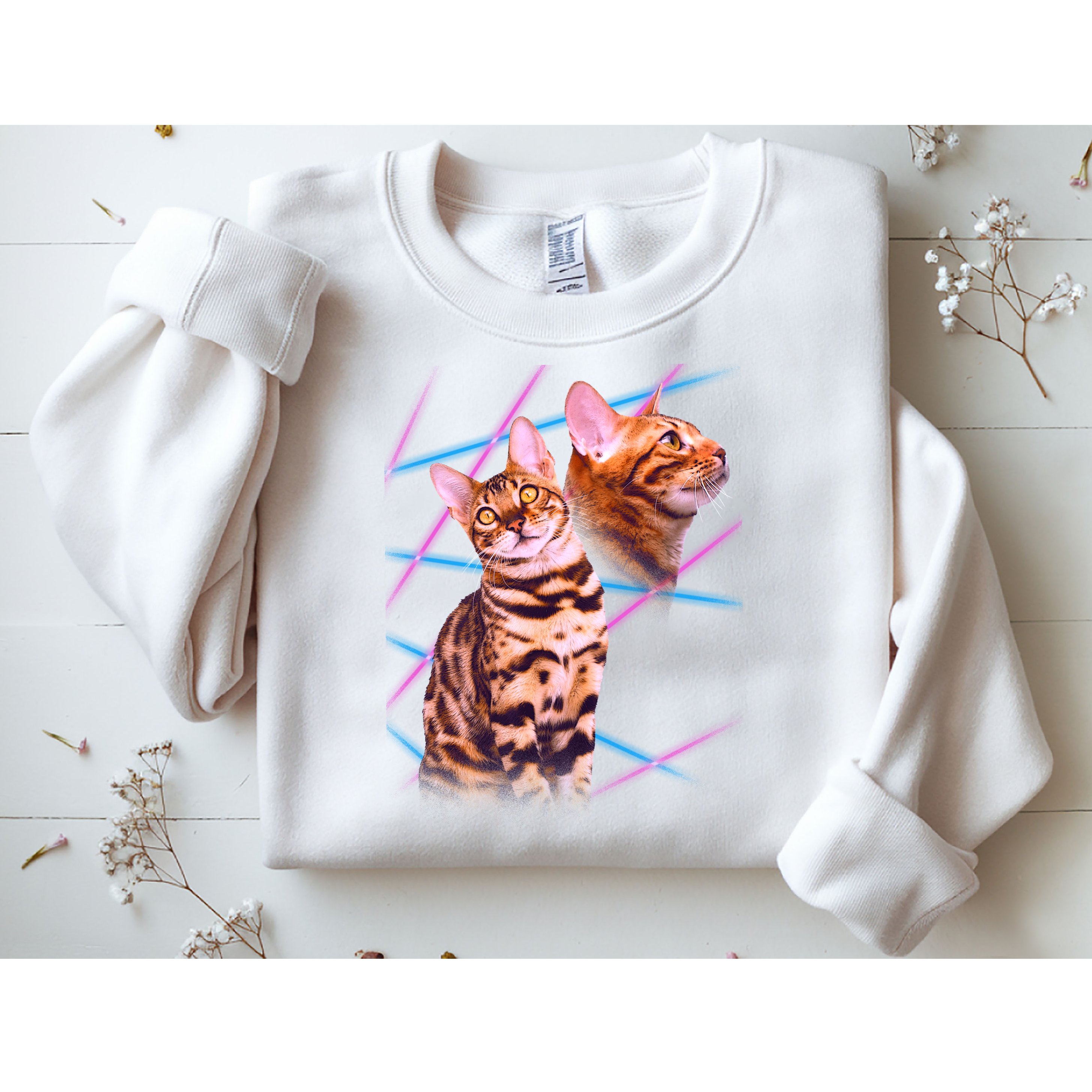 Retro 80s Eighties Lasers Double Exsposure Cat Sweatshirt