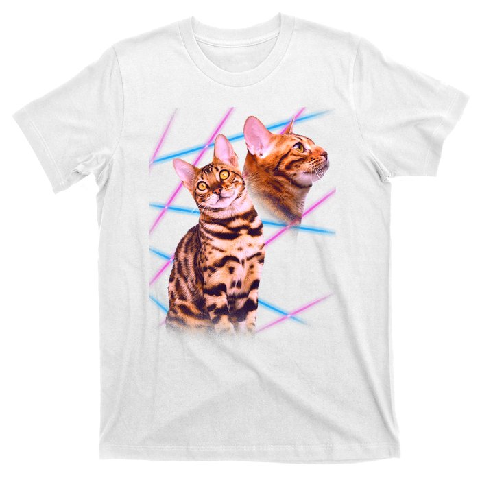 Retro 80s Eighties Lasers Double Exsposure Cat T-Shirt