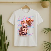 Retro 80s Eighties Lasers Double Exsposure Cat T-Shirt