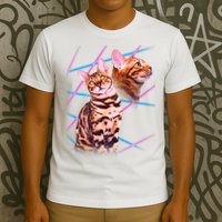 Retro 80s Eighties Lasers Double Exsposure Cat T-Shirt