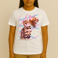Retro 80s Eighties Lasers Double Exsposure Cat T-Shirt