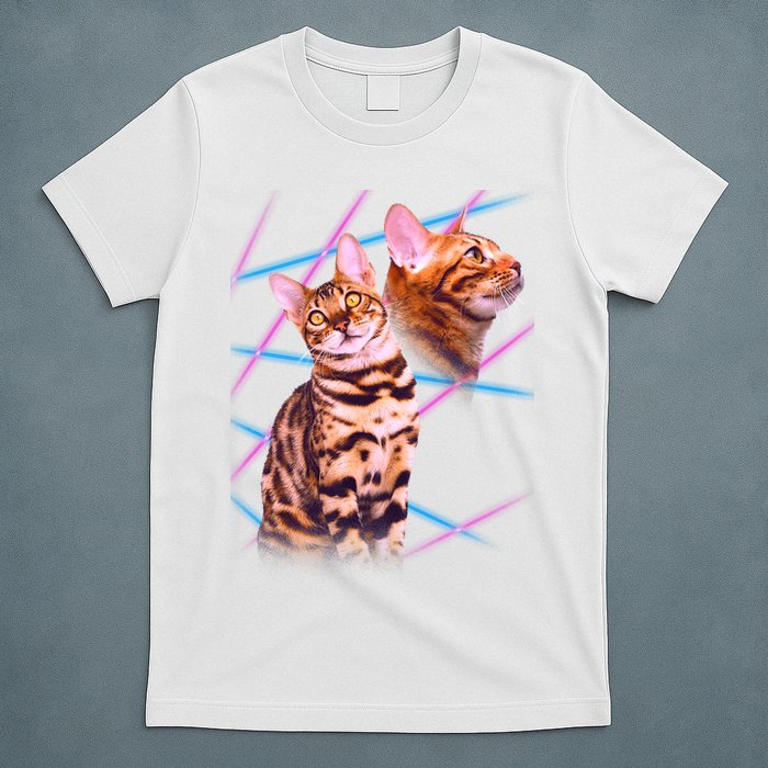 Retro 80s Eighties Lasers Double Exsposure Cat T-Shirt