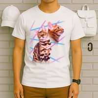 Retro 80s Eighties Lasers Double Exsposure Cat T-Shirt