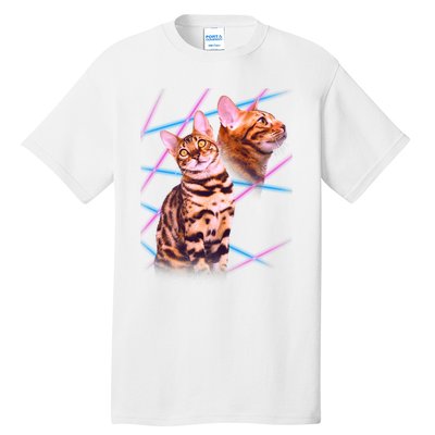 Retro 80s Eighties Lasers Double Exsposure Cat Tall T-Shirt