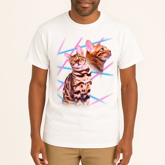 Retro 80s Eighties Lasers Double Exsposure Cat Tall T-Shirt