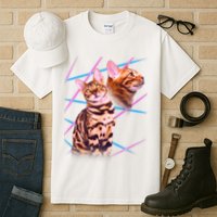 Retro 80s Eighties Lasers Double Exsposure Cat Tall T-Shirt
