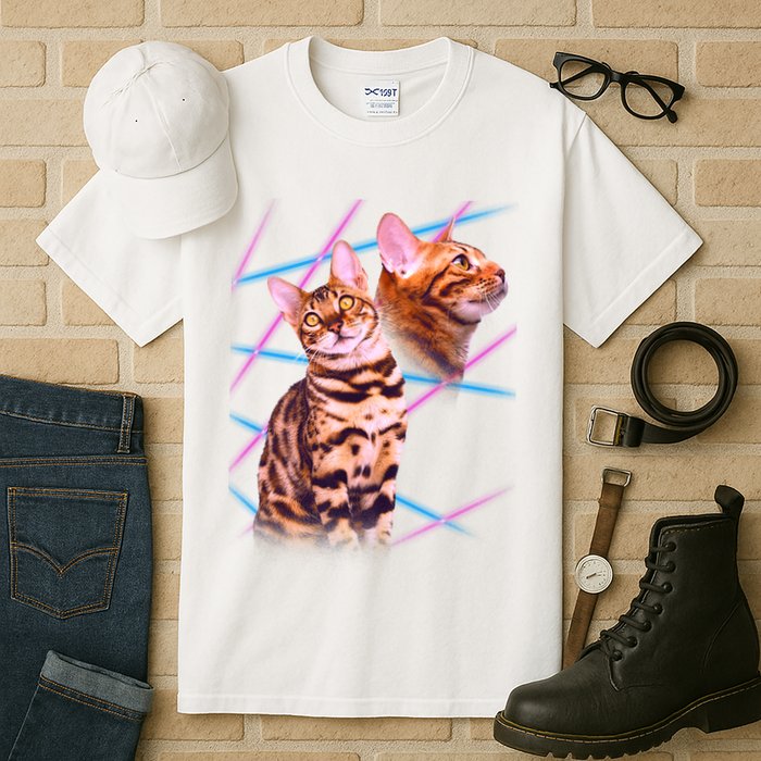 Retro 80s Eighties Lasers Double Exsposure Cat Tall T-Shirt