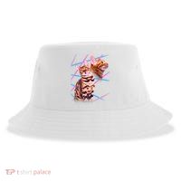 Retro 80s Eighties Lasers Double Exsposure Cat Sustainable Bucket Hat