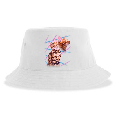 Retro 80s Eighties Lasers Double Exsposure Cat Sustainable Bucket Hat