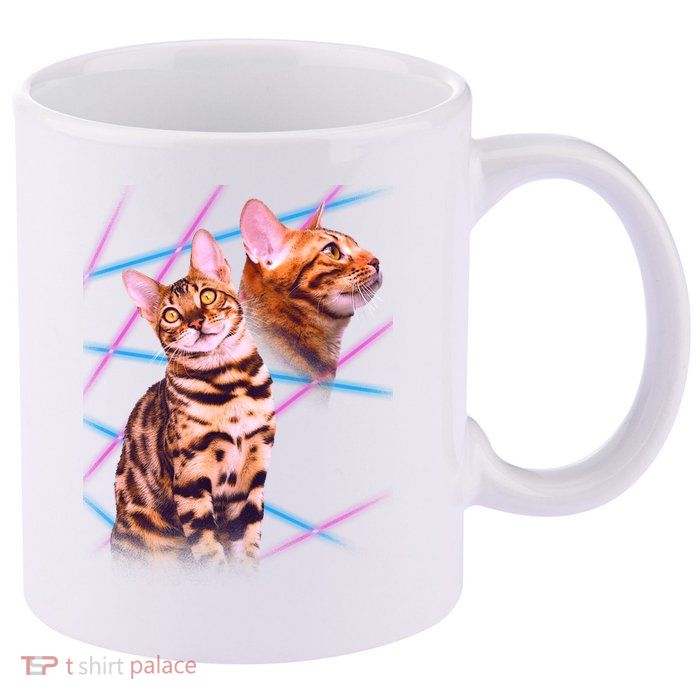 Retro 80s Eighties Lasers Double Exsposure Cat 11oz C Handle Ceramic Mug