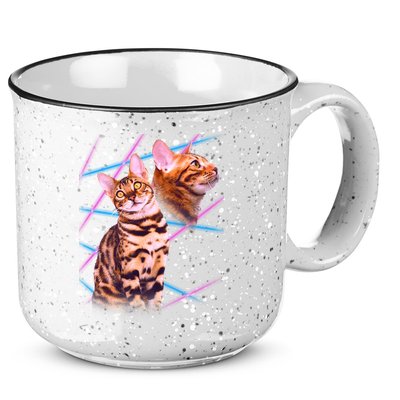 Retro 80s Eighties Lasers Double Exsposure Cat 15oz Campfire Ceramic Mug