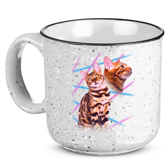 Retro 80s Eighties Lasers Double Exsposure Cat 15oz Campfire Ceramic Mug