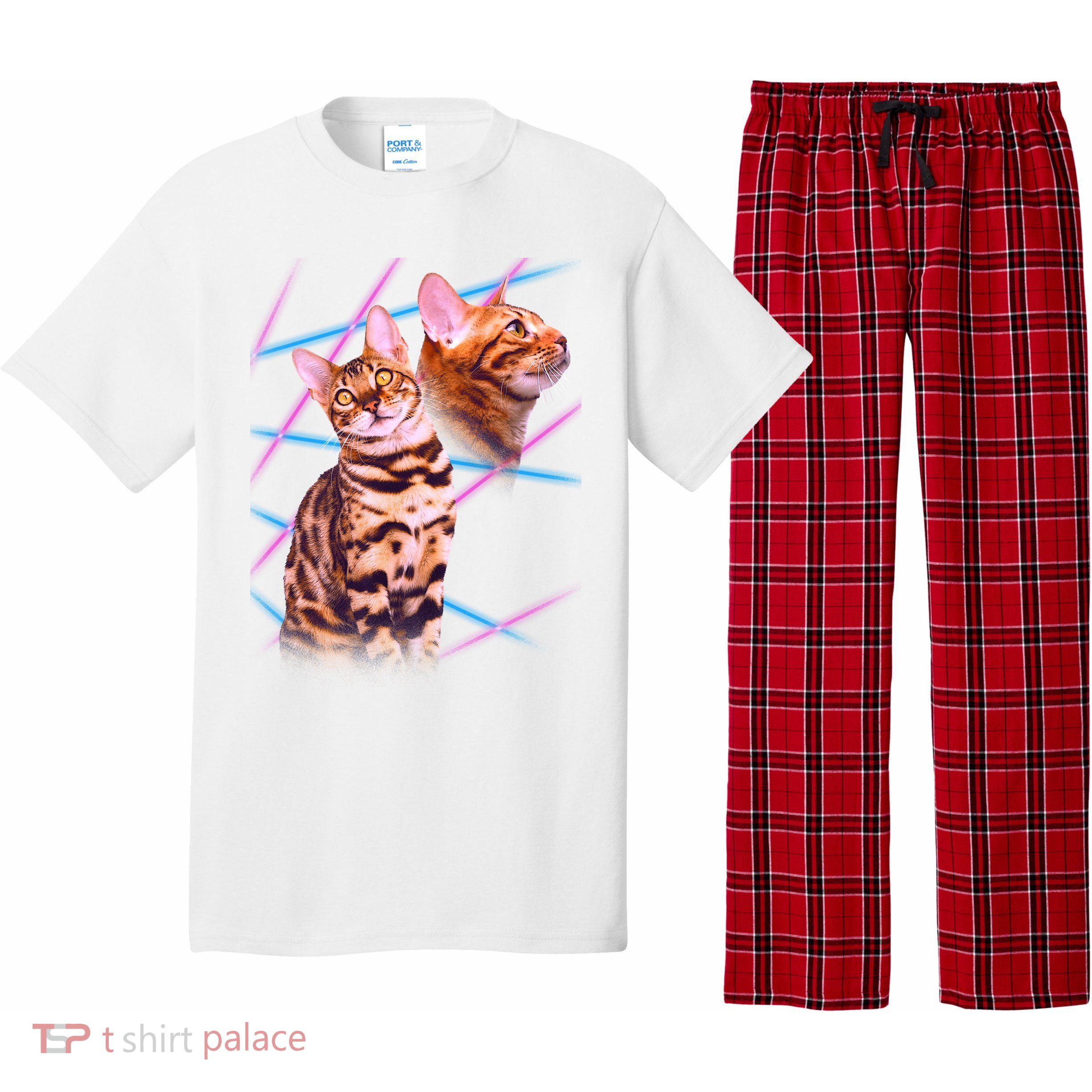 Retro 80s Eighties Lasers Double Exsposure Cat Pajama Set