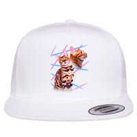 Retro 80s Eighties Lasers Double Exsposure Cat Flatbill Hat