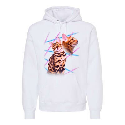 Retro 80s Eighties Lasers Double Exsposure Cat Premium Hoodie