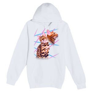 Retro 80s Eighties Lasers Double Exsposure Cat Premium Pullover Hoodie