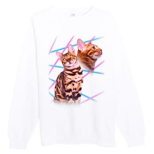 Retro 80s Eighties Lasers Double Exsposure Cat Premium Crewneck Sweatshirt