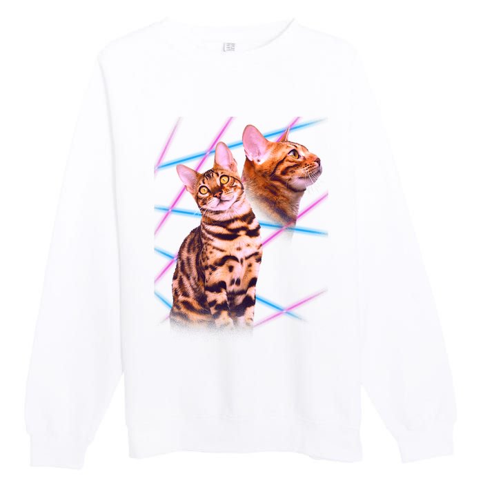 Retro 80s Eighties Lasers Double Exsposure Cat Premium Crewneck Sweatshirt