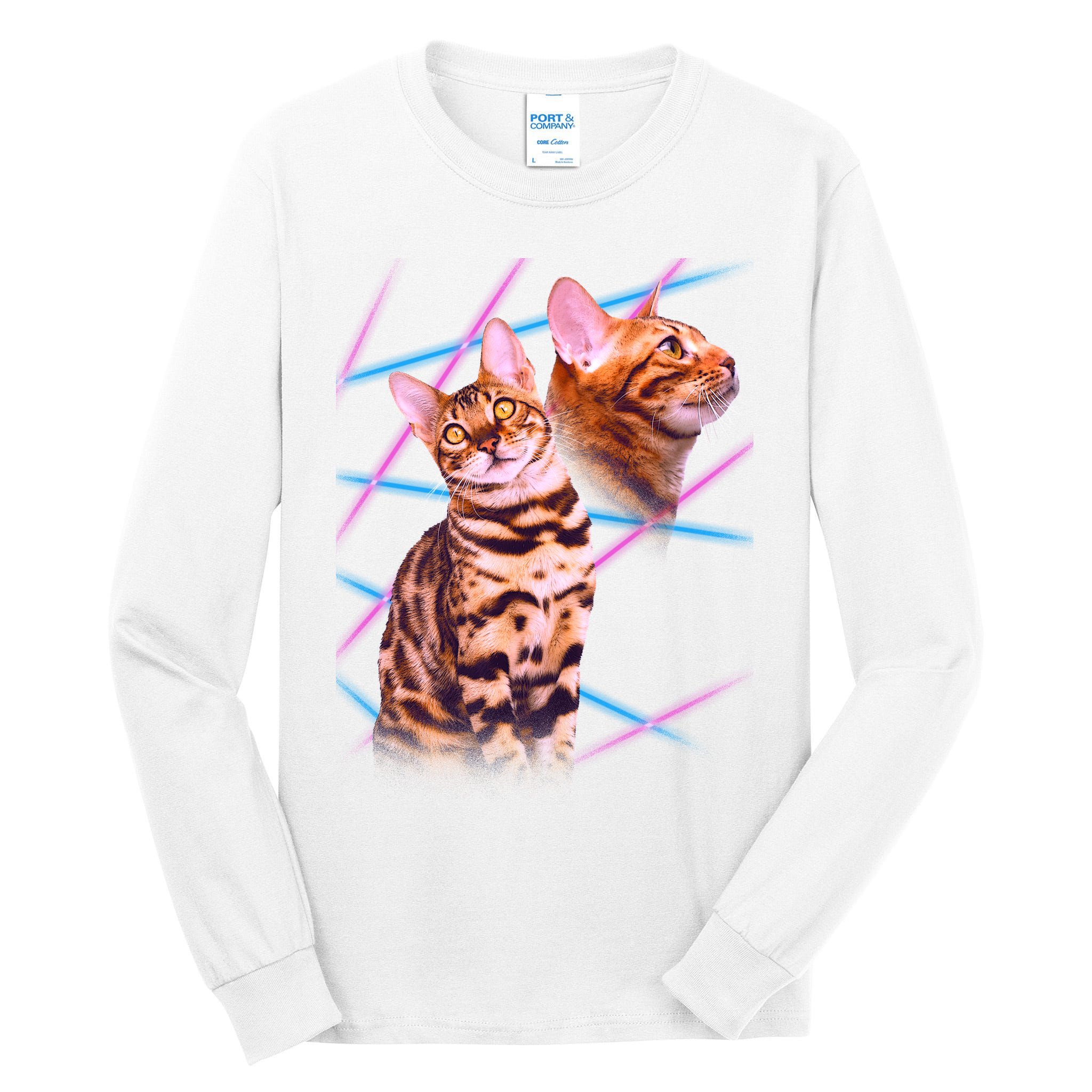 Retro 80s Eighties Lasers Double Exsposure Cat Tall Long Sleeve T-Shirt