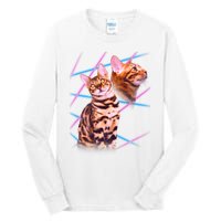 Retro 80s Eighties Lasers Double Exsposure Cat Tall Long Sleeve T-Shirt