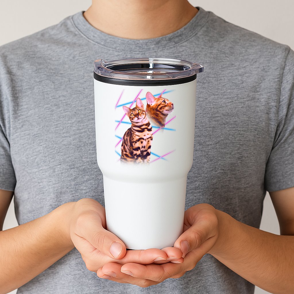 Retro 80s Eighties Lasers Double Exsposure Cat Tumbler