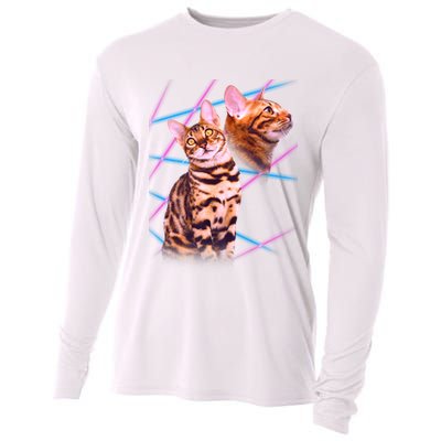 Retro 80s Eighties Lasers Double Exsposure Cat Cooling Performance Long Sleeve Crew