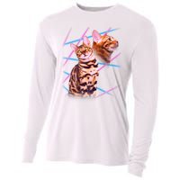 Retro 80s Eighties Lasers Double Exsposure Cat Cooling Performance Long Sleeve Crew