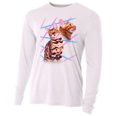 Retro 80s Eighties Lasers Double Exsposure Cat Cooling Performance Long Sleeve Crew