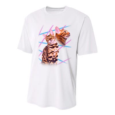 Retro 80s Eighties Lasers Double Exsposure Cat Youth Performance Sprint T-Shirt