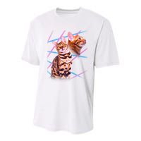 Retro 80s Eighties Lasers Double Exsposure Cat Youth Performance Sprint T-Shirt