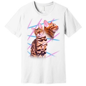 Retro 80s Eighties Lasers Double Exsposure Cat Premium T-Shirt