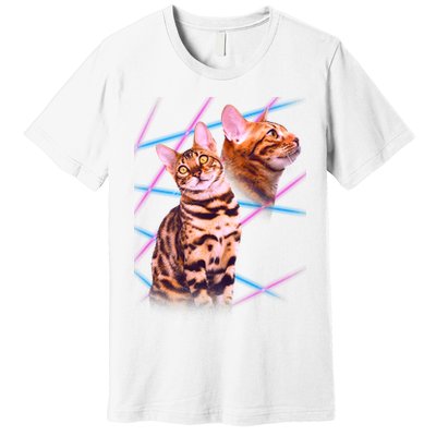Retro 80s Eighties Lasers Double Exsposure Cat Premium T-Shirt