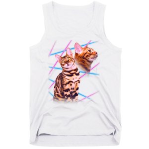 Retro 80s Eighties Lasers Double Exsposure Cat Tank Top