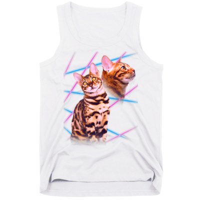 Retro 80s Eighties Lasers Double Exsposure Cat Tank Top