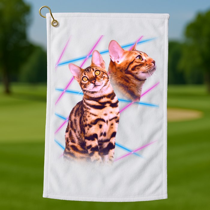 Retro 80s Eighties Lasers Double Exsposure Cat Golf Towel