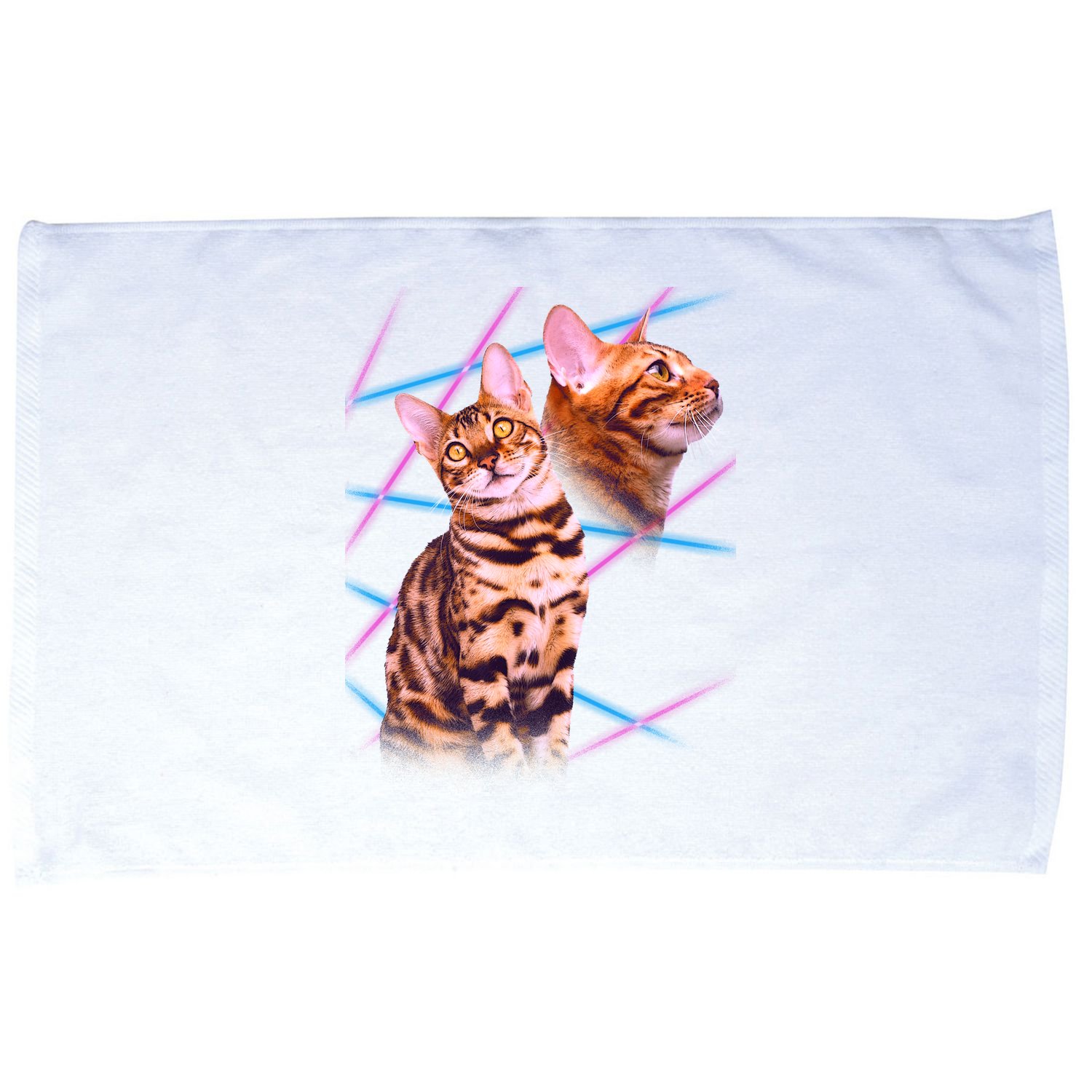 Retro 80s Eighties Lasers Double Exsposure Cat Microfiber Hand Towel