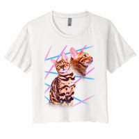 Retro 80s Eighties Lasers Double Exsposure Cat Crop Top