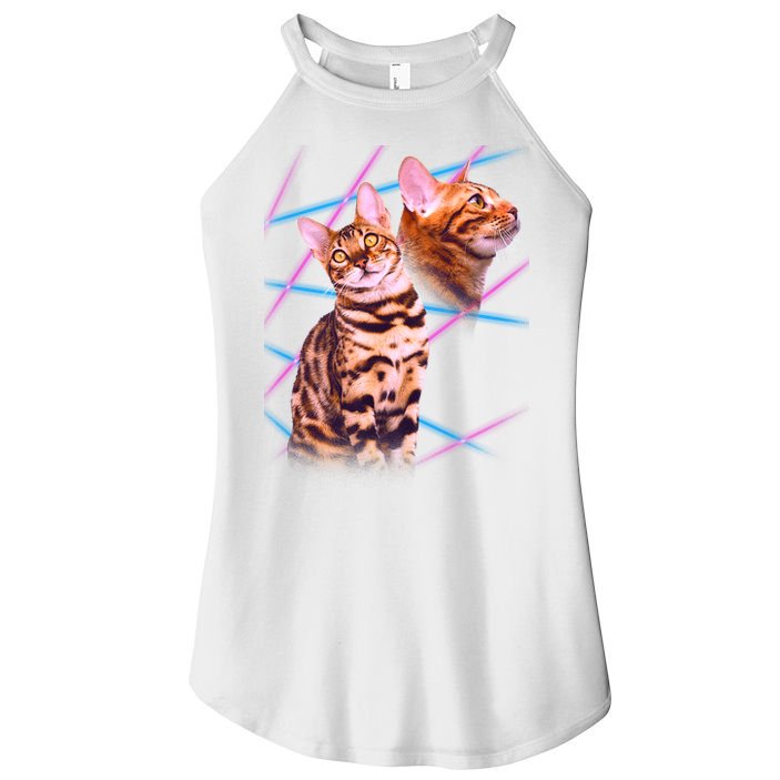 Retro 80s Eighties Lasers Double Exsposure Cat Women's Perfect Tri Rocker Tank