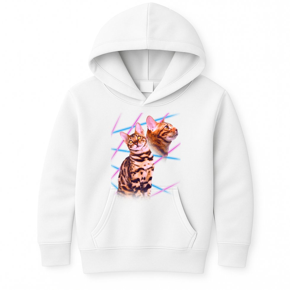 Retro 80s Eighties Lasers Double Exsposure Cat Kids Hoodie