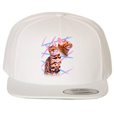Retro 80s Eighties Lasers Double Exsposure Cat Wool Snapback Cap