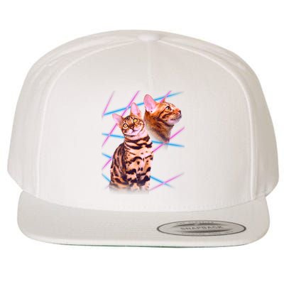 Retro 80s Eighties Lasers Double Exsposure Cat Wool Snapback Cap